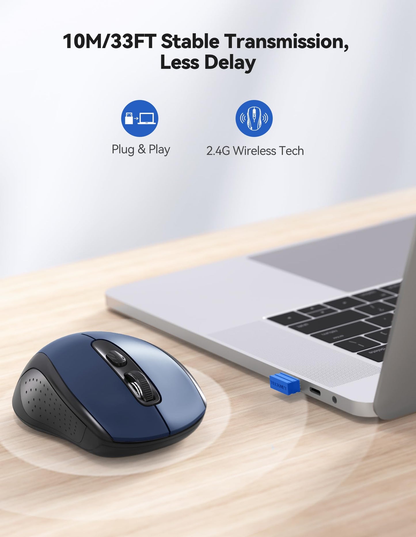 TECKNET Wireless Mouse for Laptop, Silent Bluetooth Mouse(BT5.0 & 2.4G) 4000DPI Adjustable, Computer Portable PC Quiet Mice with USB-A Receiver & 6 Buttons for Mac, 18 Months Battery