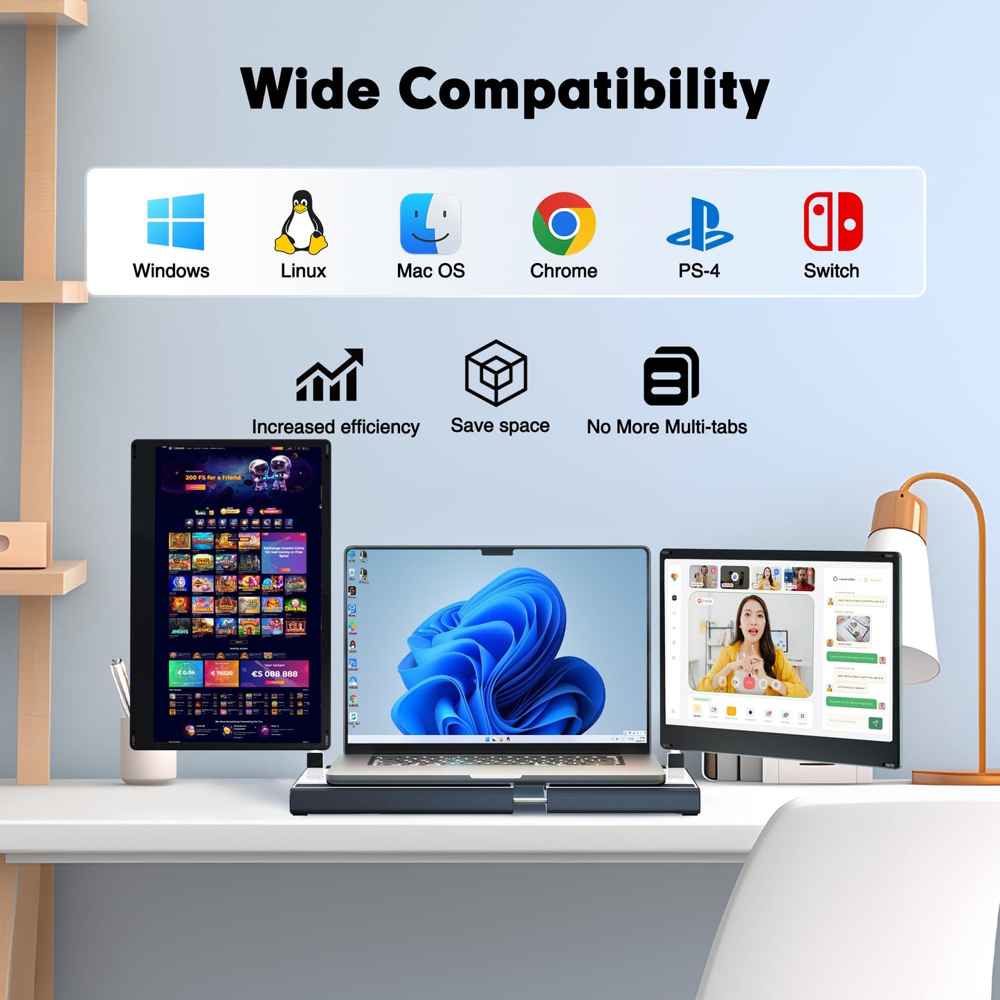 2025 New Upgraded Laptop Screen Extender Portable Monitor, 1080P FHD IPS Screen, Monitor Extender for Laptop, Fit for 13-17" Laptops, Plug & Play Compatiable with Windows/Mac/Android/Switch (14 inch)