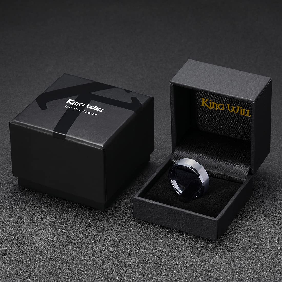 King Will 8mm Men's Silver Wedding Ring - Brushed Matte Surface, Beveled Polished Edge, Comfort Fit Size 10