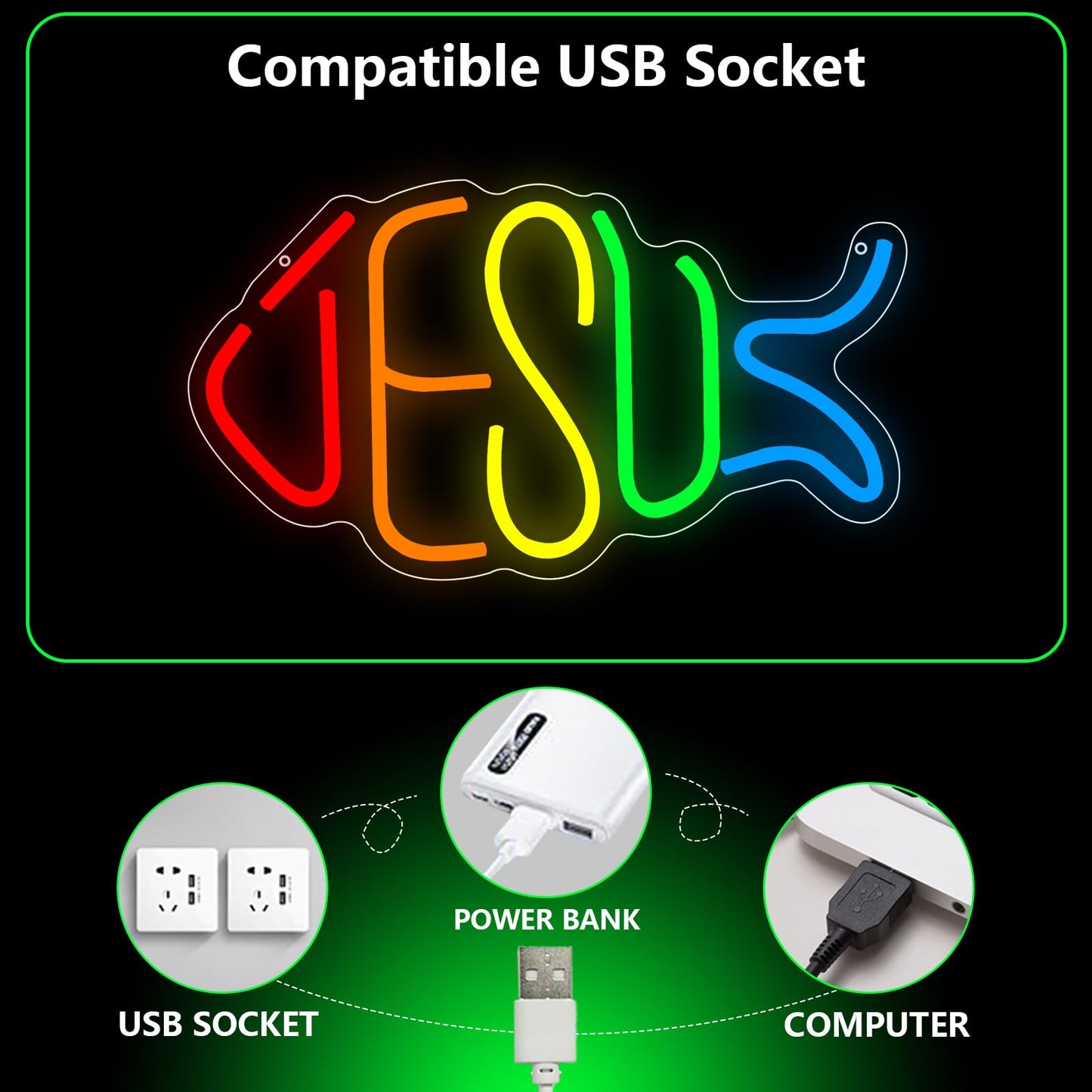 Jesus Neon Sign, Jesus Led Neon Light Signs for Wall Decor Christian Light up Sign Lamp Wall Art for Bedroom Home Christ Church Easter Religious Events Party Decor Dimmable USB Powered(15.4"*8.7")