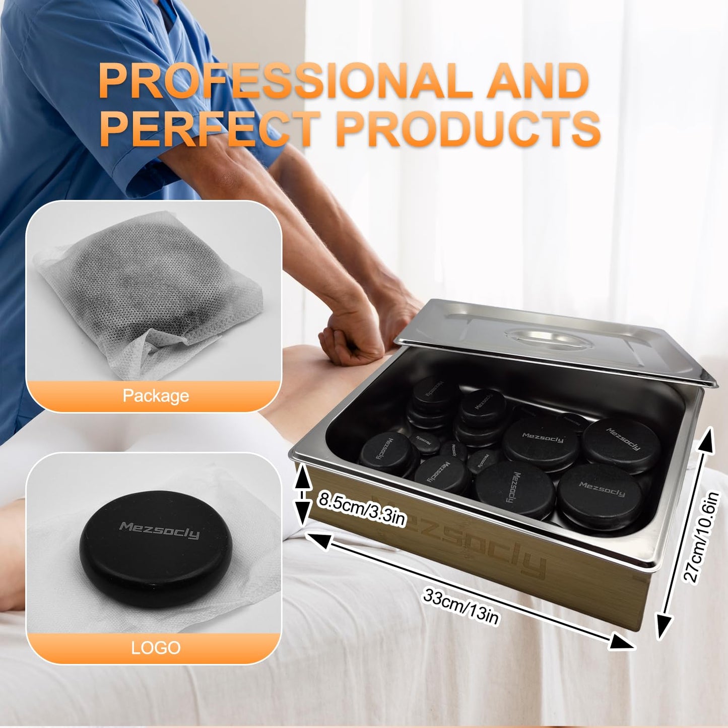 Mezsocly Hot Stones Massage Set, 16PCS Hot Stones Massager with Tray Bamboo Warmer, Temperature Control 86-167°F, Electric Hot Stone Massage Set for Professional or Home Spa, Relaxing, Pain Relief