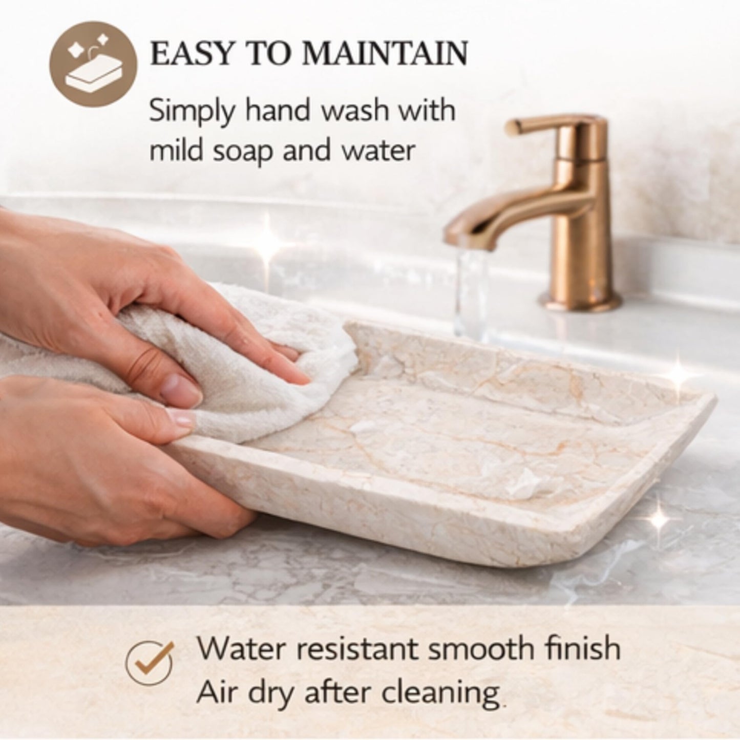 Creative Home Natural Champagne Marble Rectangular Vanity Tray Towel Tray Boat Shaped Tray Bathroom Accessories Organizer for Bathroom Countertop, Kitchen Sink, Jewelry, 16.5" x 6.3" x 1.5" H, Beige