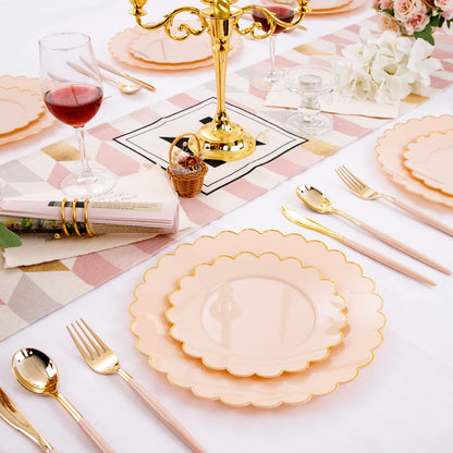 LIYH 60pcs Pink Plastic Plates with Gold Disposable Plates Includes: 30 Dinner 10.25" and 30 Dessert Plate 7.5" Gold Plastic Baby Shower Plate Set