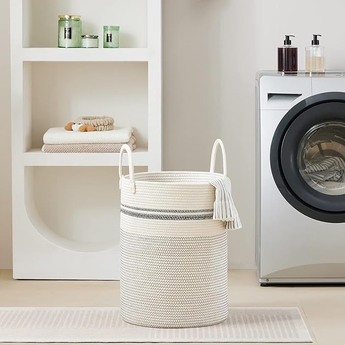 VIPOSCO Large Laundry Hamper, Tall Woven Rope Storage Basket