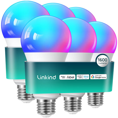 Linkind Smart Light Bulbs, 1600LM (100W Equivalent) Smart Bulb, Work with Alexa & Google Home, RGBTW Color Changing Bulb Music Sync, 2.4GHz Wi-Fi & Bluetooth, LED Alexa Light Bulbs 14W, A21 E26, 2Pack