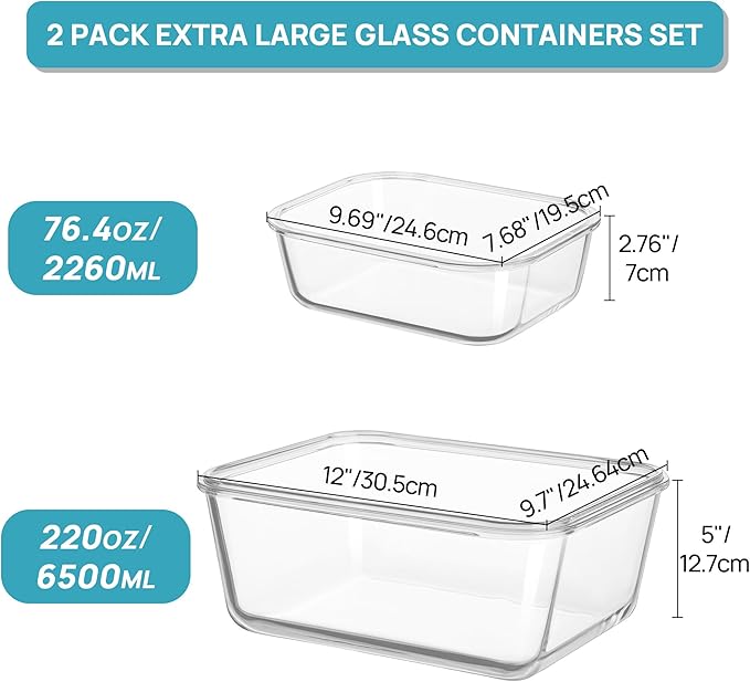 Vtopmart 220oz + 76.4oz Extra Large Glass Storage Containers Set, Meal Prep