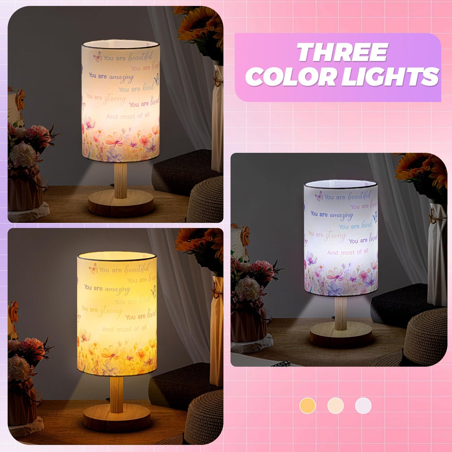 Tujoe Butterfly Girl Room Lamp Motivational Purple Desk Lamp for Kids Fabric Nightstand Table Lamps Bedside Decor for Girl Kids Reading Bedroom Living Room Home Office Christmas Gift