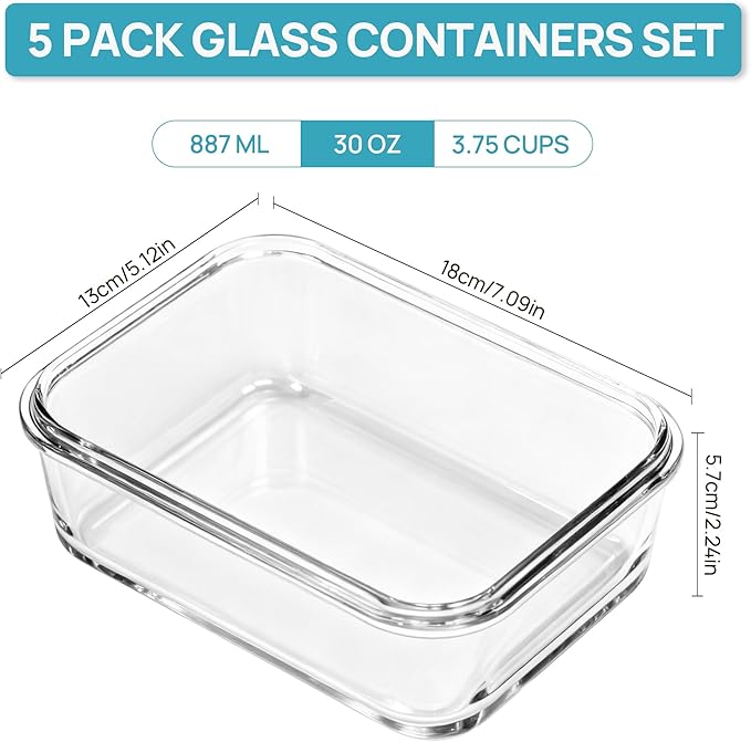 Vtopmart 5Pack 30oz Glass Storage Containers