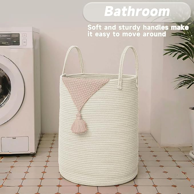 Large Woven Laundry Basket Hamper, 100L Cotton Rope Storage Bin