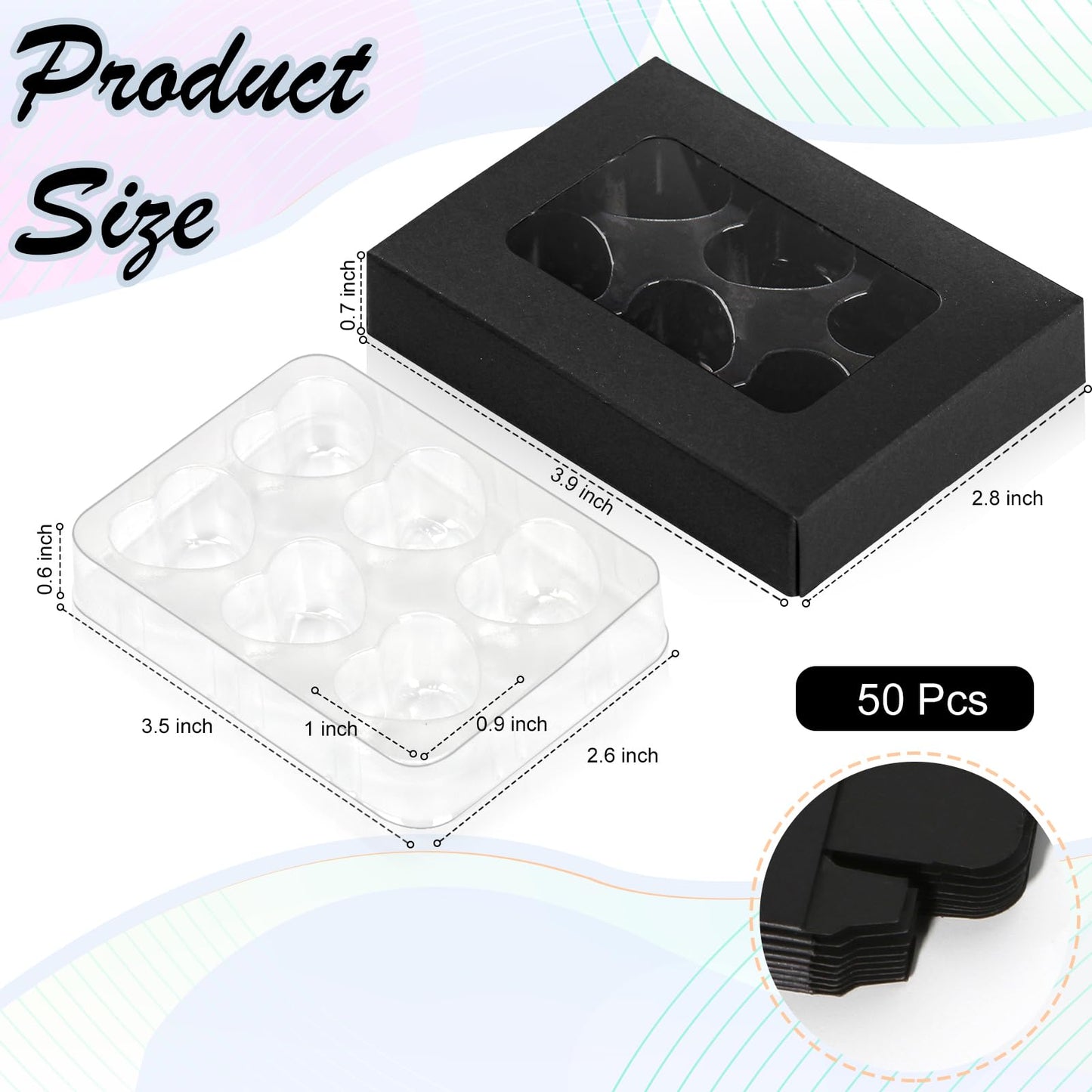 50 Pcs Heart Wax Melts Molds Plastic Wax Melt Containers 6 Cavity Gift Boxes for Wax Melts Wax Melt Packaging for Wax Cube Wax Block Wax Tarts Wax Melt Wickless Candles Soap Making
