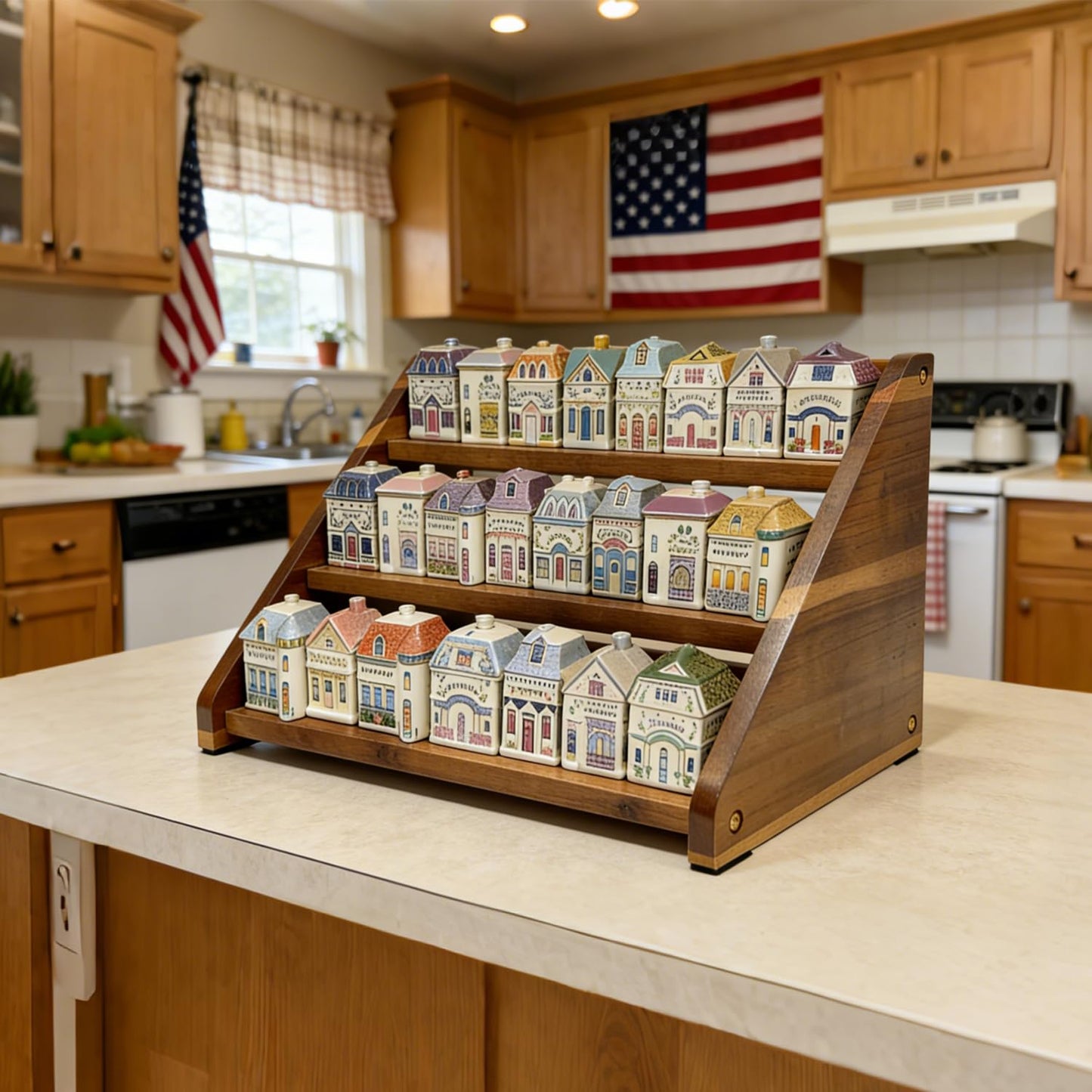 Arflo Acacia Wooden Spice Rack for Countertop - 3 Tiered Spice Rack Organizer for Cabinet - Kitchen Spices Organizers Holds 21 Jars - Spices Shelf for Kitchen Storage Pantry Seasoning Organizer