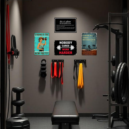 Gym Sign Workout Posters for Home Gym Motivational Wall Art Decor Nobody Cares Work Harder Metal Sign Funny Fitness Poster Garage Tin Signs Weight Room Accessories 8x12 Inch