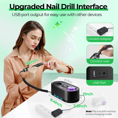 40000RPM Electric Nail File Drill Professional Kit, Drill Machine with LCD Display, Manicure Pedicure Polishing Acrylic Gel Nail Grinder for Salon, Home Use
