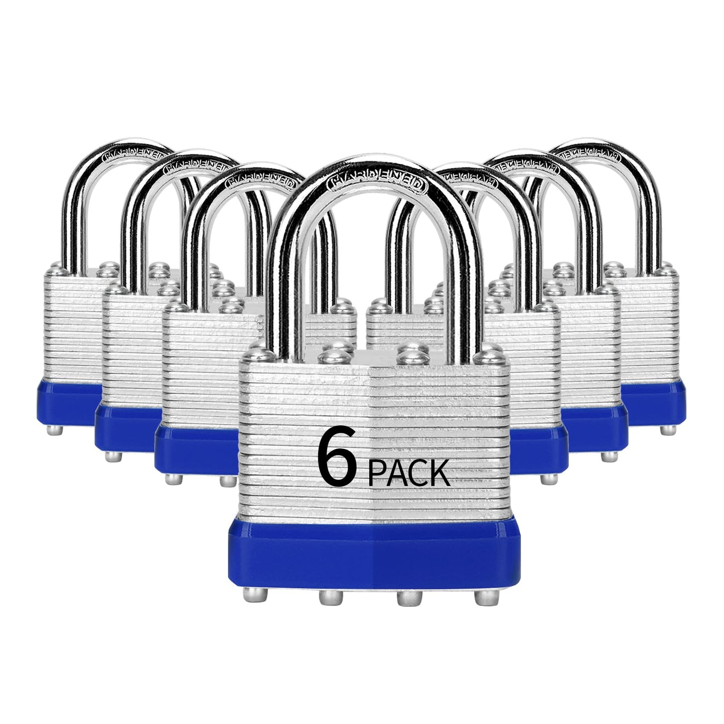 HZSY Padlocks Keyed Alike, Pack of 6, Laminated Steel Keyed Lock (1-9/16", 40mm), Padlocks with Same Key, Normal Shackle, for Toolbox, Locker & StorageUnit or More