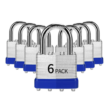 HZSY Padlocks Keyed Alike, Pack of 6, Laminated Steel Keyed Lock (1-9/16", 40mm), Padlocks with Same Key, Normal Shackle, for Toolbox, Locker & StorageUnit or More