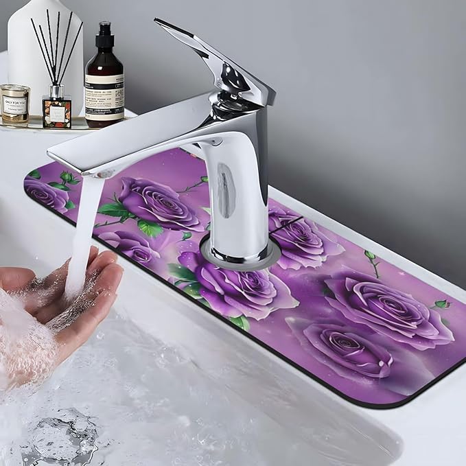 Purple Roses Kitchen sink faucet pad, strong water absorption, anti slip