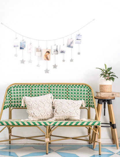 Mkono Hanging Photo Display Boho Decor Wooden Stars Garland with Metal Chains, Pictures Cards Holder with 25 Wood Clips, Wall Art for Christmas Living Room Bedroom Dorm Decor, Teen Girls Gift, Silver