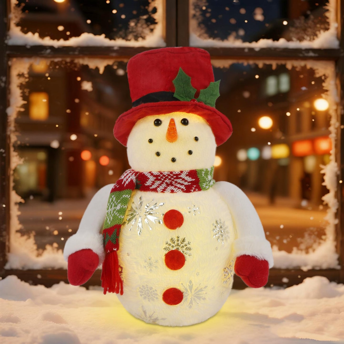 Cllayees 13.5 Inch Lighted Christmas Table Decorations, LED Lighting Snowman Tabletop Figurine, Winter Xmas Decor for Home Indoor Kitchen Room Holiday Party