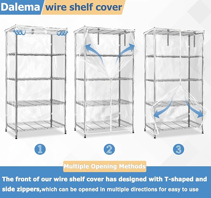 Waterproof Shelf Cover,Durable Dustproof Storage Wire Rack Covers,Outdoor Shelving Covers for Wire Shelves with Zipper 36''x16''x72'',Clear,Cover Only