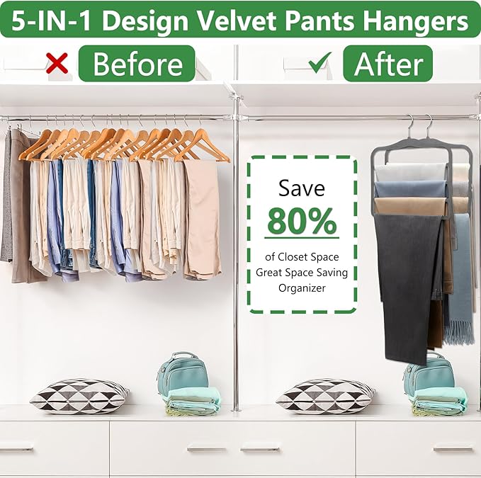 Closet Organizers and Storage, Pants Hangers Space Saving, Velvet Hanger