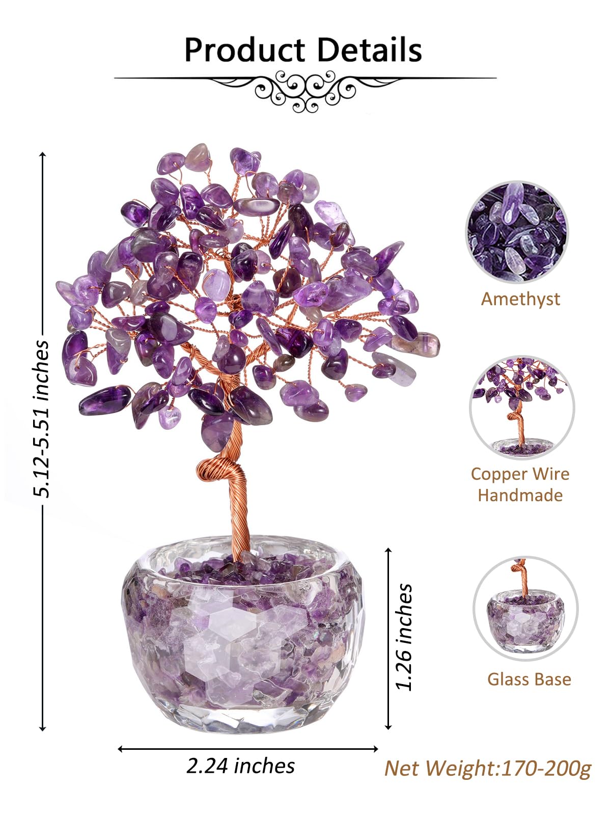 Jovivi Amethyst Crystal Trees,Natural Gemstone Amethyst Bonsai Money Tree of Life Purple Healing Crystals Home Office Desk Decor for Women Birthday Gifts