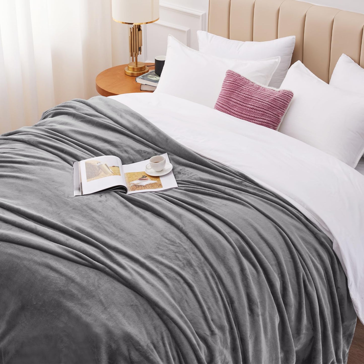 WAVVE Fleece Blanket Sofa Throw Grey 4ft x 5ft - Fluffy Soft Warm Versatile Blanket for Sofa/Couch/Bed Throw/Single Size Gray,130x150 cm