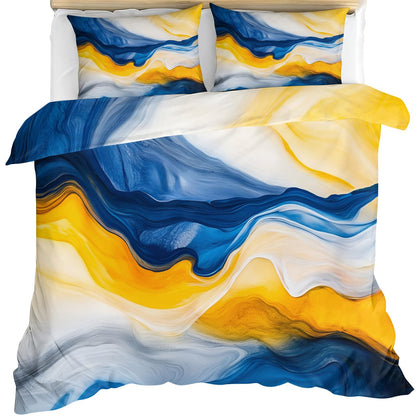 Twin Size Duvet Cover Abstract Fluid Print Duvet Cover Abstract Art Comforter Cover Modern Waves Bedding Kids Room Bedding Decor (Reversible Printing)