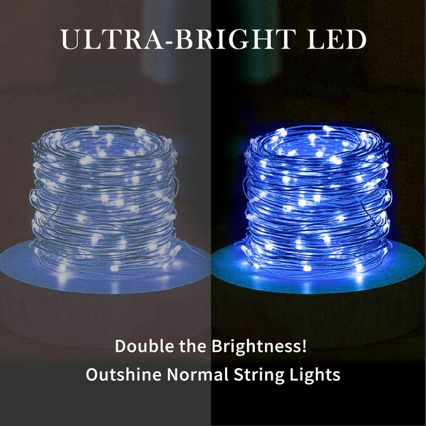 Aogist 2-Pack16FT Fairy Lights with Spool,Ultra-Bright 50 LEDs Battery Operated Copper Wire String Light for Bedroom Christmas Wedding Centerpiece Parties Decoration,Blue