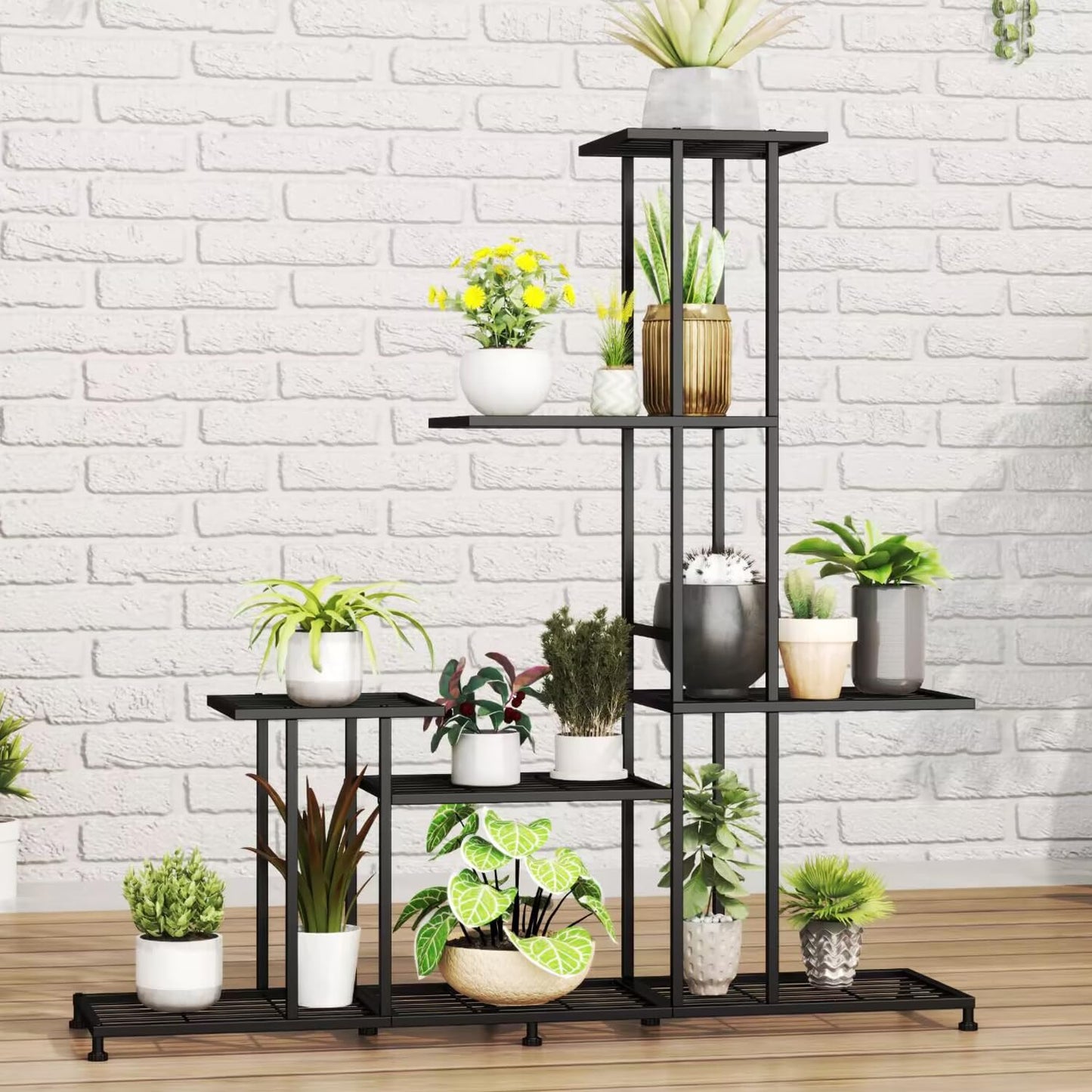 Twhep Heavy Duty Metal Plant Stand, 5 Tiers Multifunctional Plant Stand for Indoor Outdoor, for Tall Large Rack for Living Room Garden Balcony, Black