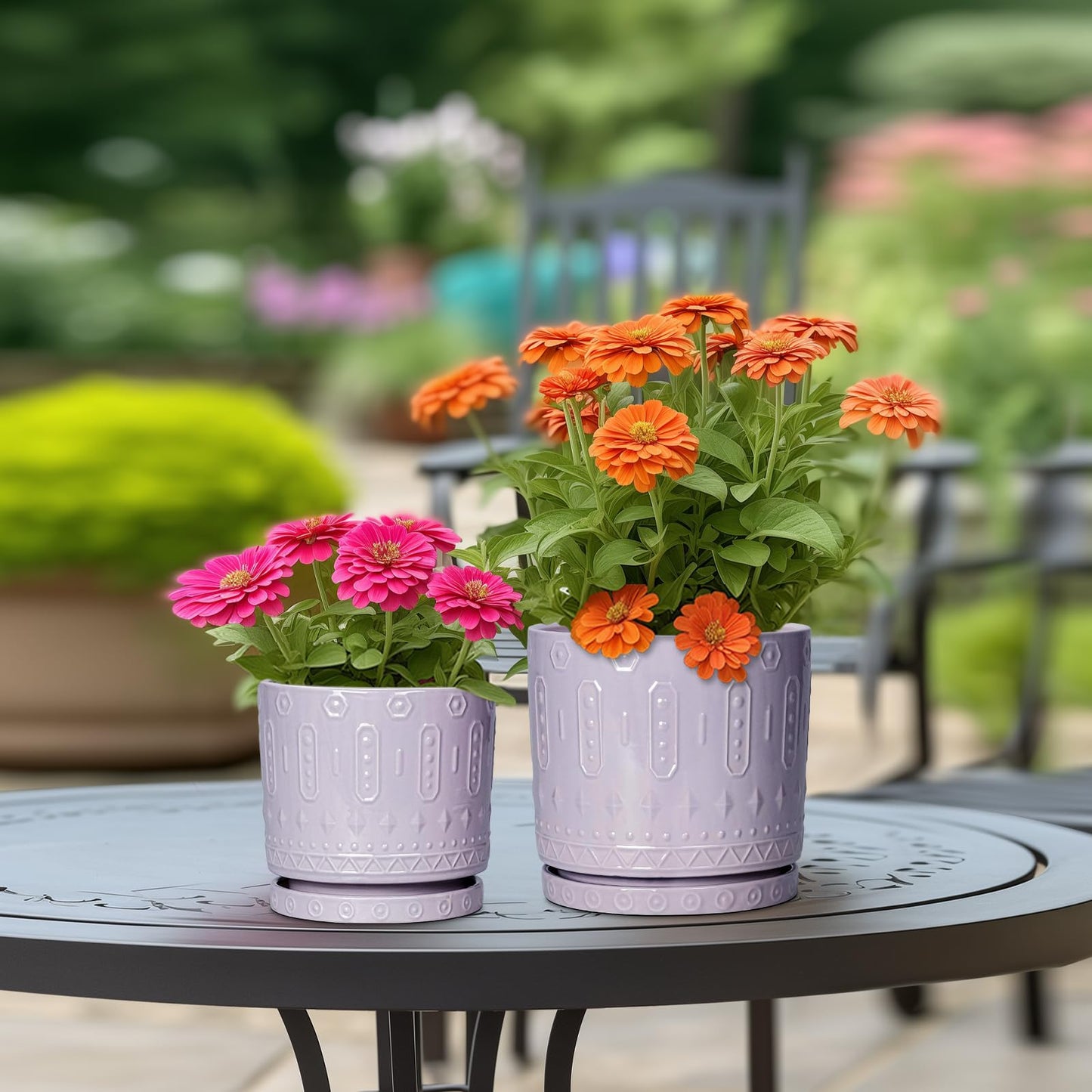 Eightpot 10 Inch Planter, Ceramic Plant Pots for Indoor Outdoor, Round Pot for Plants with Drainage Hole and Sacuer, Boho Plant Pot, Decorative Flower Pots, Living Room Decor, Purple
