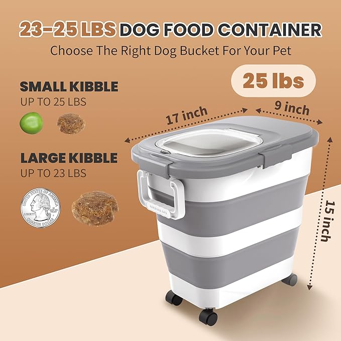 23-25 Lbs Airtight Dog Food Storage Container, Collapsible Dog Food Container
