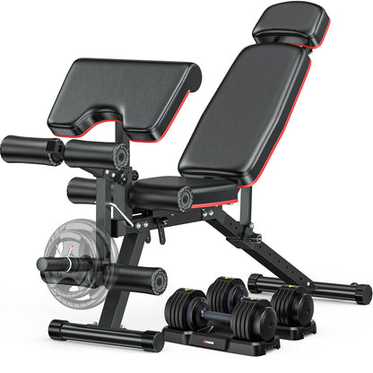 XDDIAS Workout Bench, Adjustable Weight Bench with Leg Extension and Leg Curl, Extended Headrest, 900LBS Preacher Curl Bench Incline Decline Flat Workout Bench for Home Gym Full Body Exercise