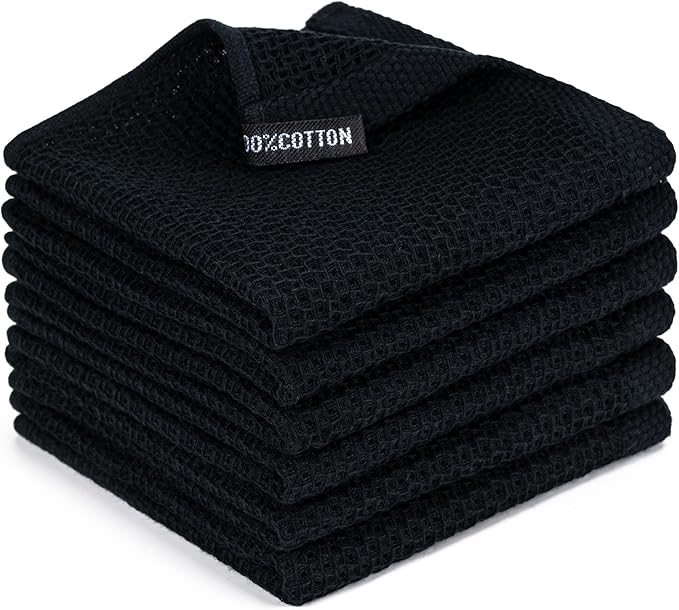 BOOMIBOO 6-Pack Kitchen Dish Cloths, 100% Cotton Waffle Weave, Ultra Soft