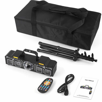 ENDYSHOW DJ Light with Stand,7IN1 DJ Disco Party Light with Stand&Carry Bag RGB Par Lights,Rotating Ball,Strobe,UV Lighting by DMX Sound Activated Remote Control for Parties Gig Bar Stage