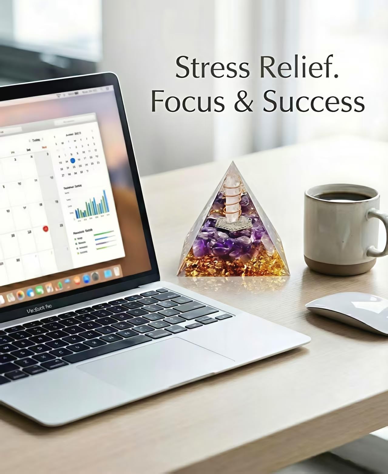 L&A Amethyst Orgonite Pyramid Decor – Focus & Stress Relief Crystal for Office Desk – Natural Healing Stone for Success, Productivity, Meditation & Valentine’s Gift (Purple, 2.4")