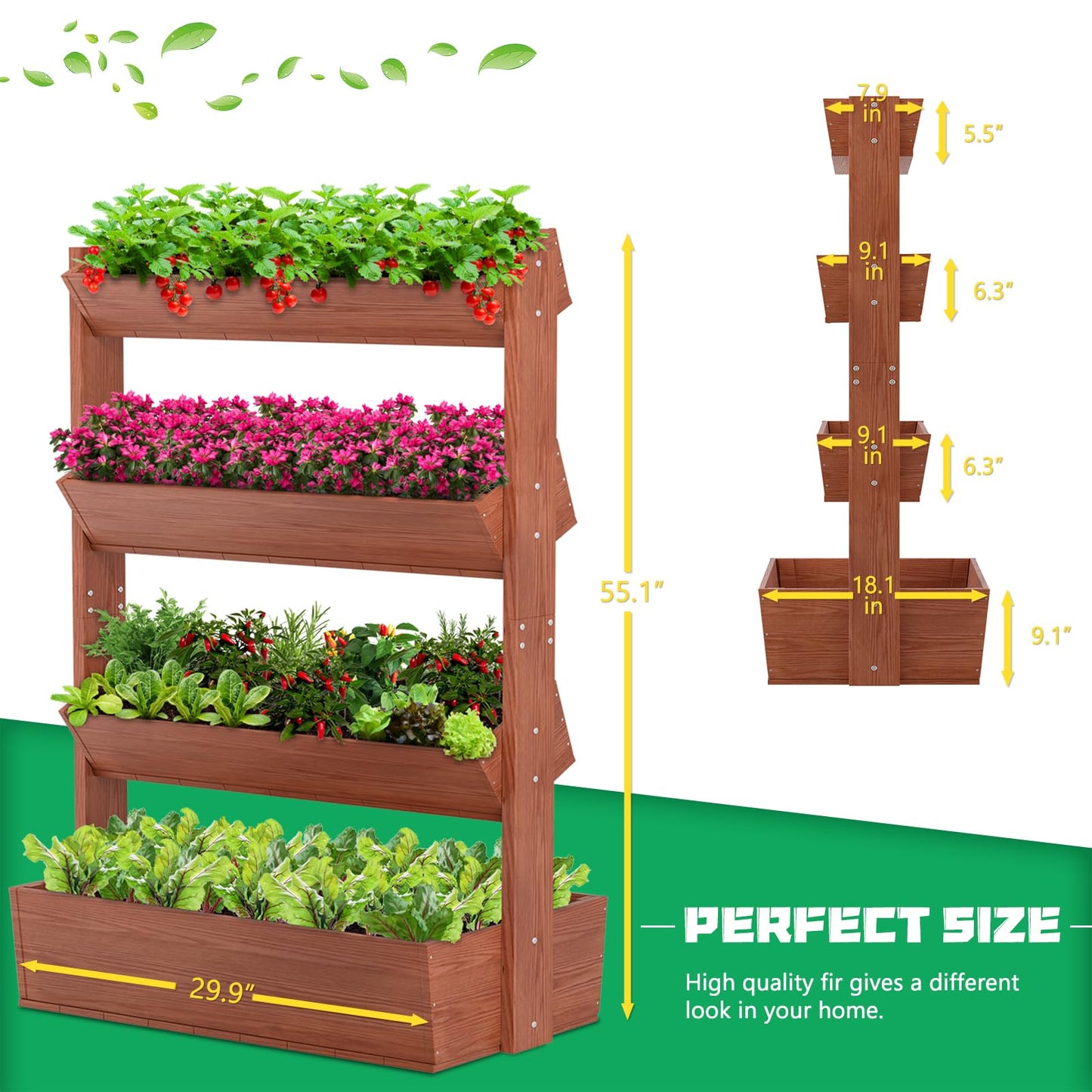 DoCred Vertical Wooden Raised Garden Bed, 4 Tier Garden Planters Freestanding Wood Plant Stand Flower Rack Wooden Planter Box for Plants Herbs Flowers Vegetables Outdoor Indoor Gardening