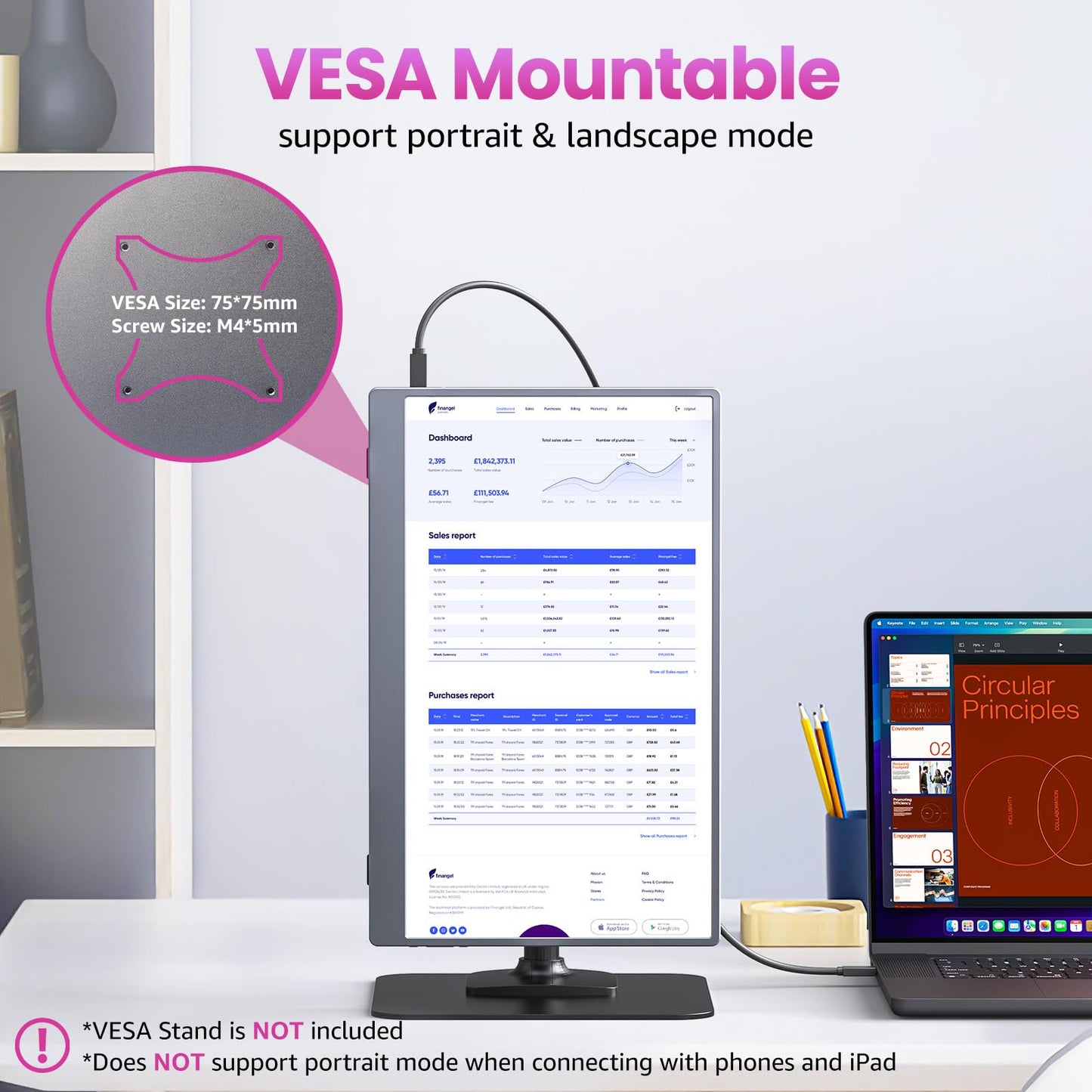 Portable Monitor 18.5 inch 1080P FHD 128% sRGB 100Hz, Travel Monitor for Laptop MacBook Surface PC Xbox PS5, HDMI Dual USB-C VESA Compatible Built-in Speaker, with Kickstand