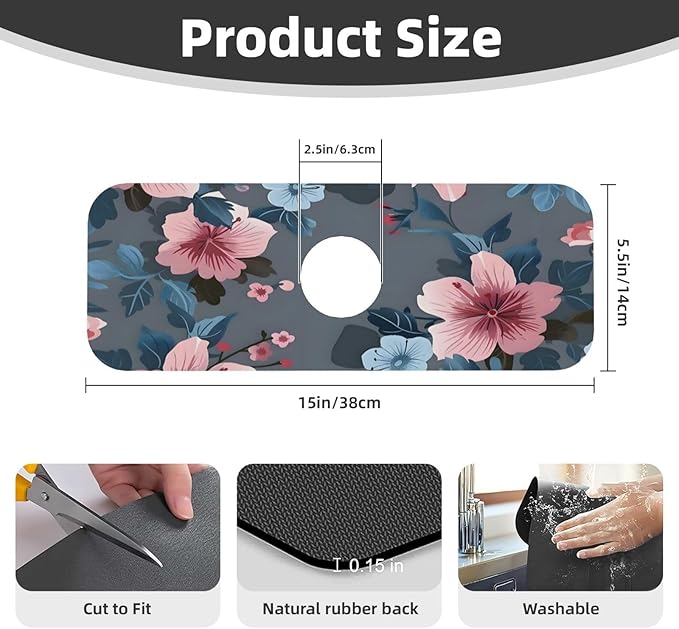 Women Girls Flower Kitchen sink faucet pad, strong water absorption, anti slip