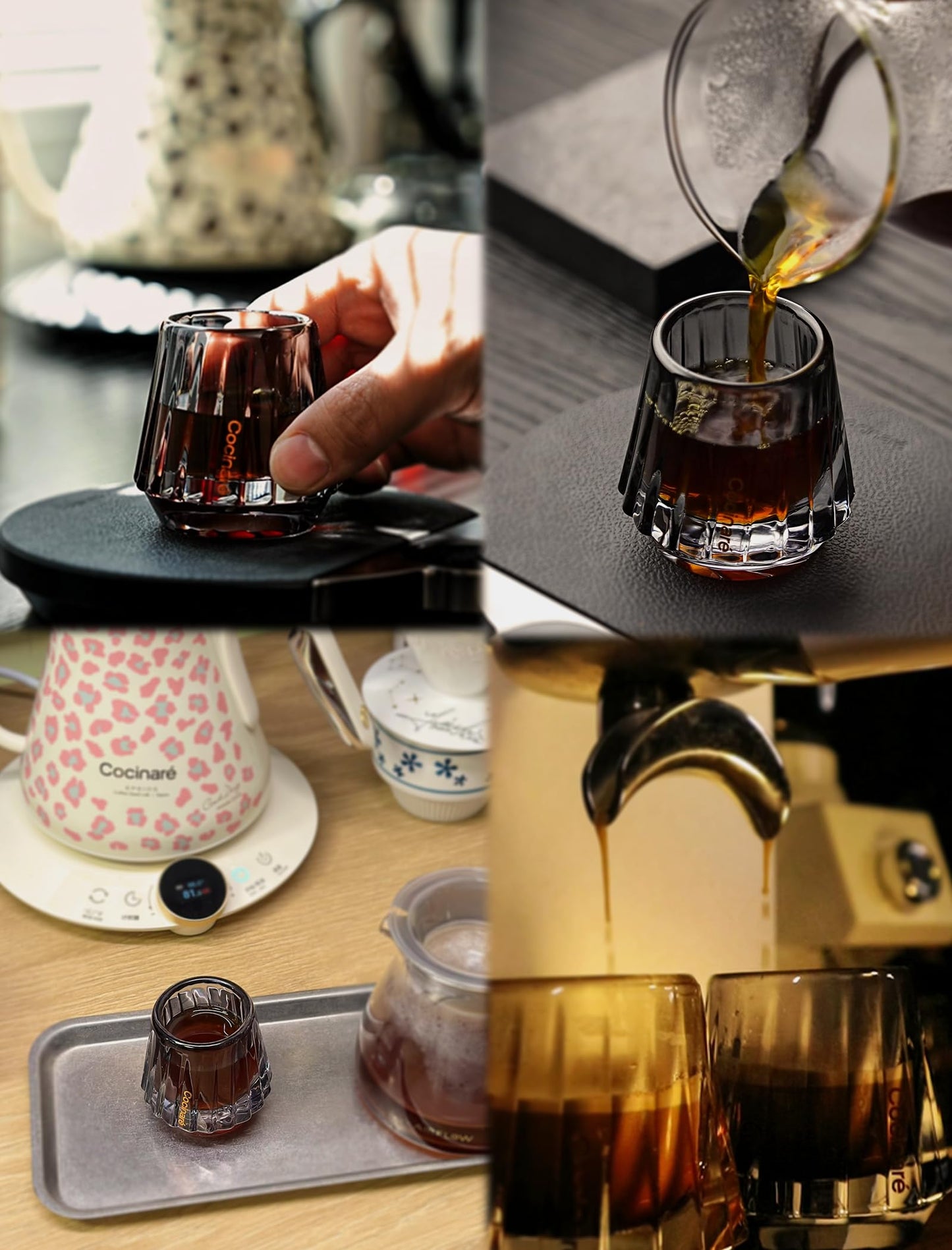 Cocinare KissCup Crystal Espresso Cup – 1.5oz Demitasse Cup for Espresso, Pour-over coffee & Tea, Haze Gray, Crystal Collection