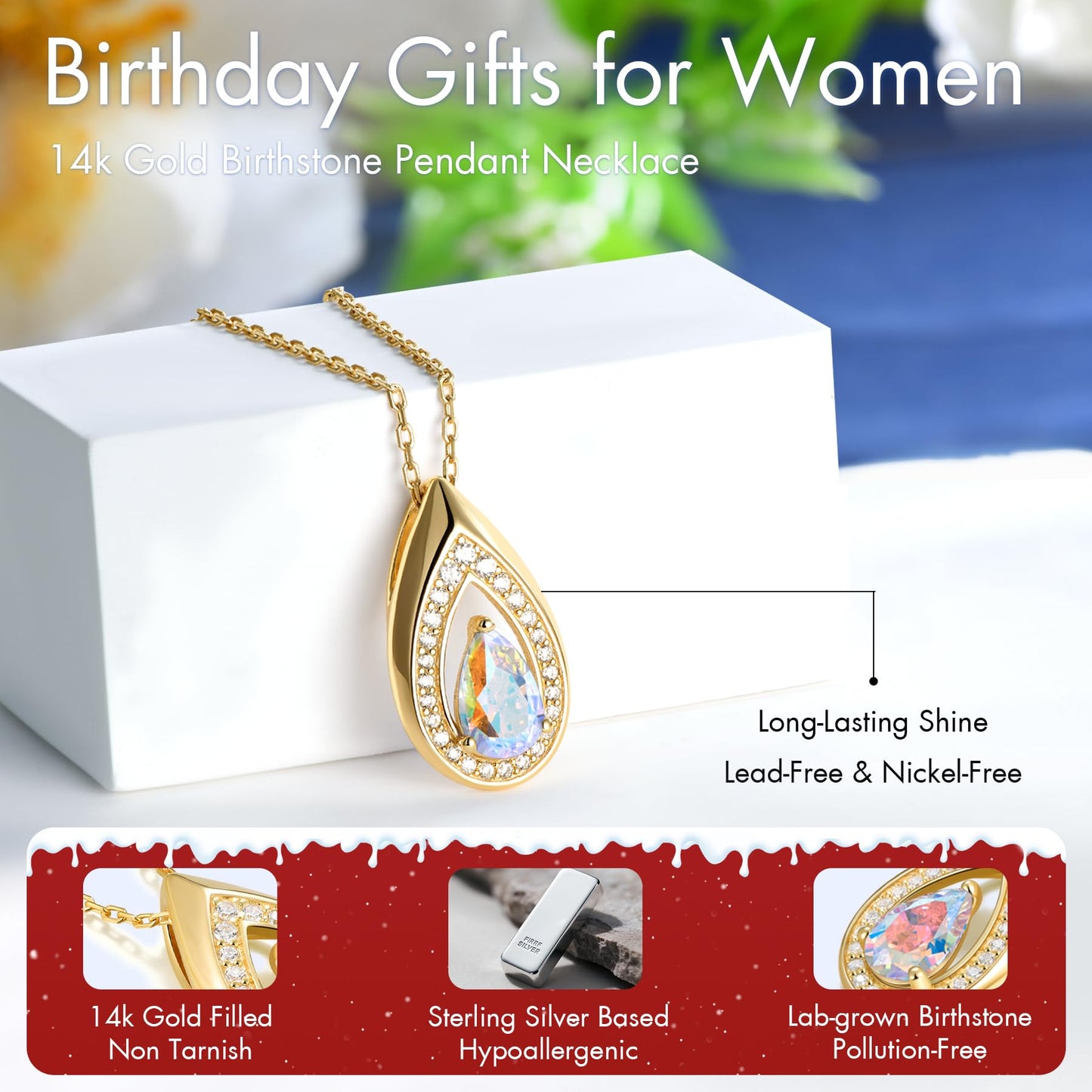 Kstyle 14k Gold Alexandrite June Birthstone Pendant Necklaces for Women Valentine's Day Birthday Gift Anniversary Jewelry for Wife Daughter Grandma Mom Sister Non Tarnish