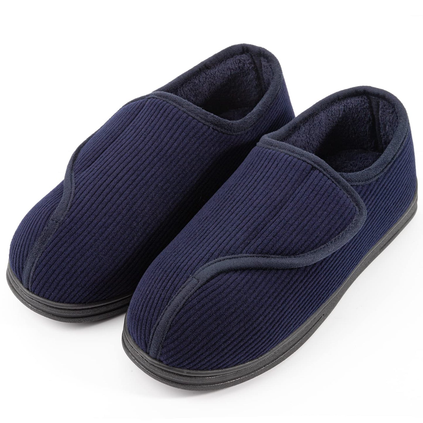 LongBay Men's Diabetic Wide Fit Memory Foam Slippers Comfy Warm Plush Fleece Arthritis Edema Swollen House Navy Blue 10UK