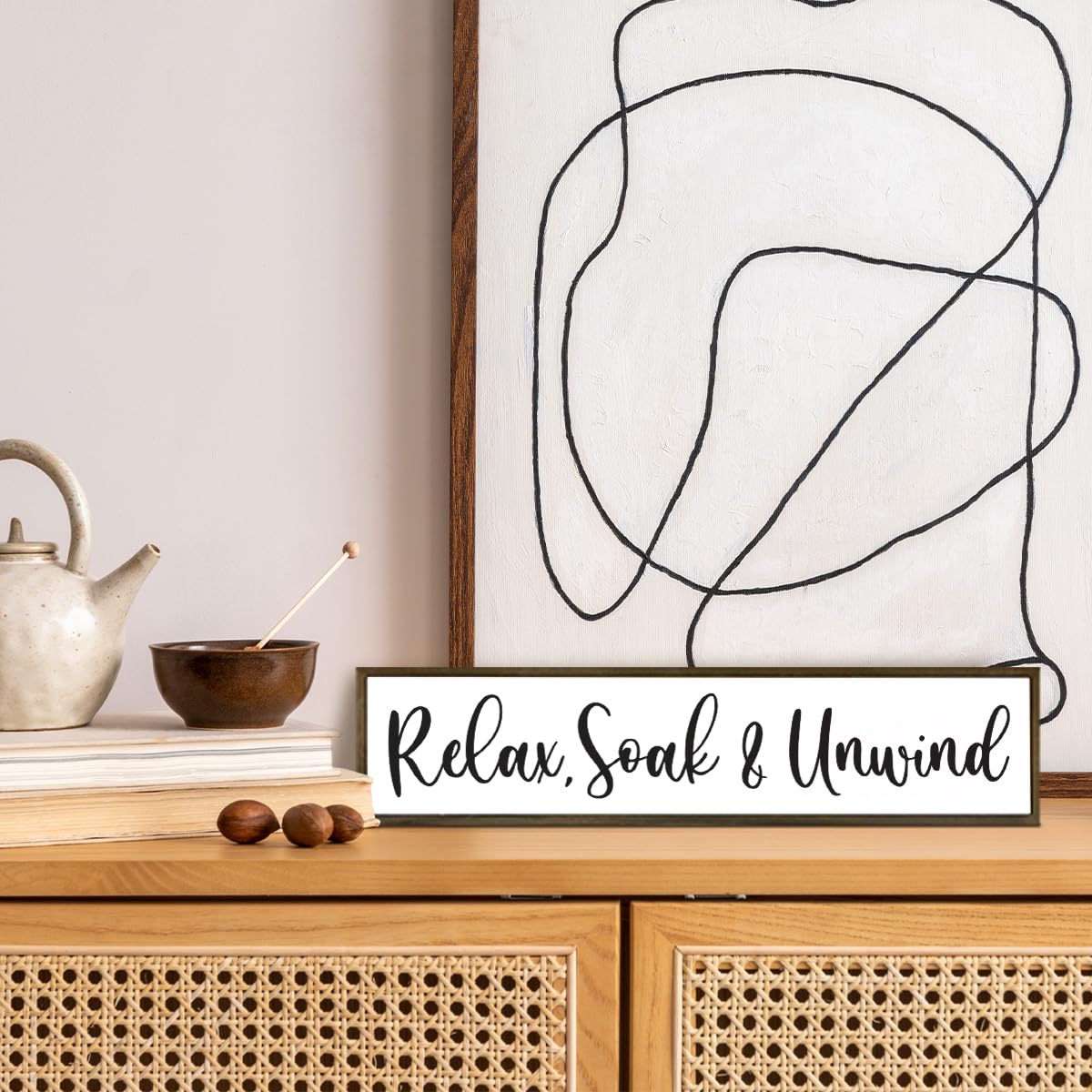 Relax, Soak & Unwind Sign, Farmhouse Bathroom Wall Decors, Spa Decor, BathRoom Sign with Wood Frame, Restroom Decor, Tiered Tray Sign, Wooden Box Sign Desk Décor, Bathroom Wall Decor Wood Framed