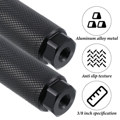 Zelphvt 2 PCS Black Bike Foot Pegs, 3/8 inch Aluminum Alloy Anti-Skid Bicycle Pegs Stunt Peg Mountain Bike Cycling Rear Stunt Peg for 3/8 inch Axles