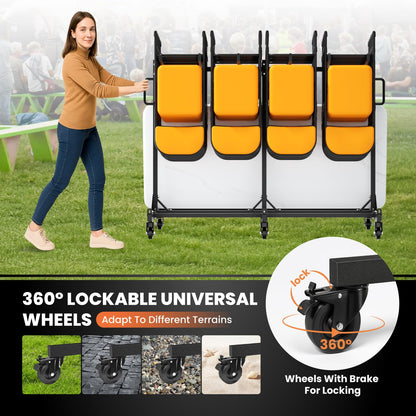 PURRPAXZ Heavy Duty Folding Chair Storage Rack, Foldable Chairs Cart with Lockable Wheels and Straps, 400lbs Weight Capacity, Adjustable Hanger, Folding Chair Dolly for Chairs Up to 42pcs
