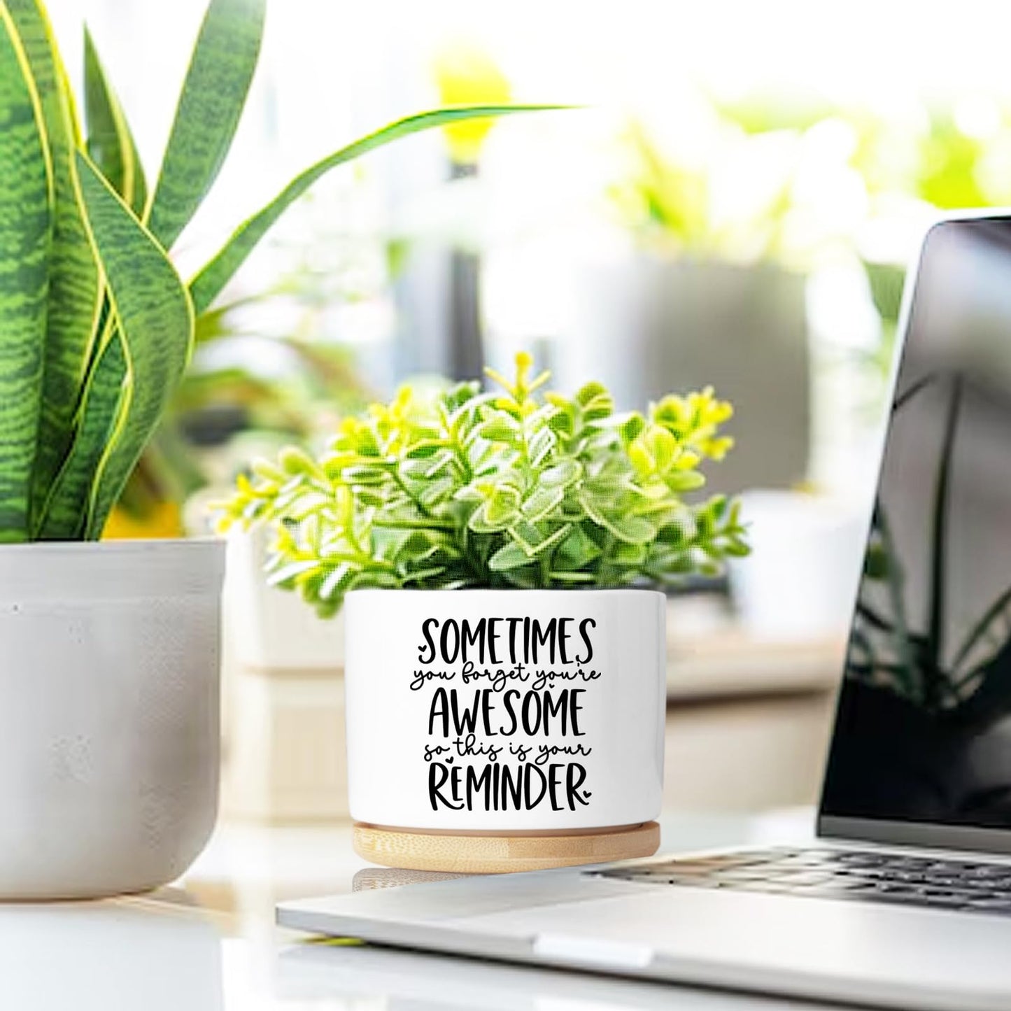 Aryabtya Cute Succulent Planter, Flower Cactus Plant Pot Gifts, Thank You Inspirational Gifts for Women Men Coworkers Teachers Plant Lovers, Office Home Windowsill Indoor Decor (No Plants)