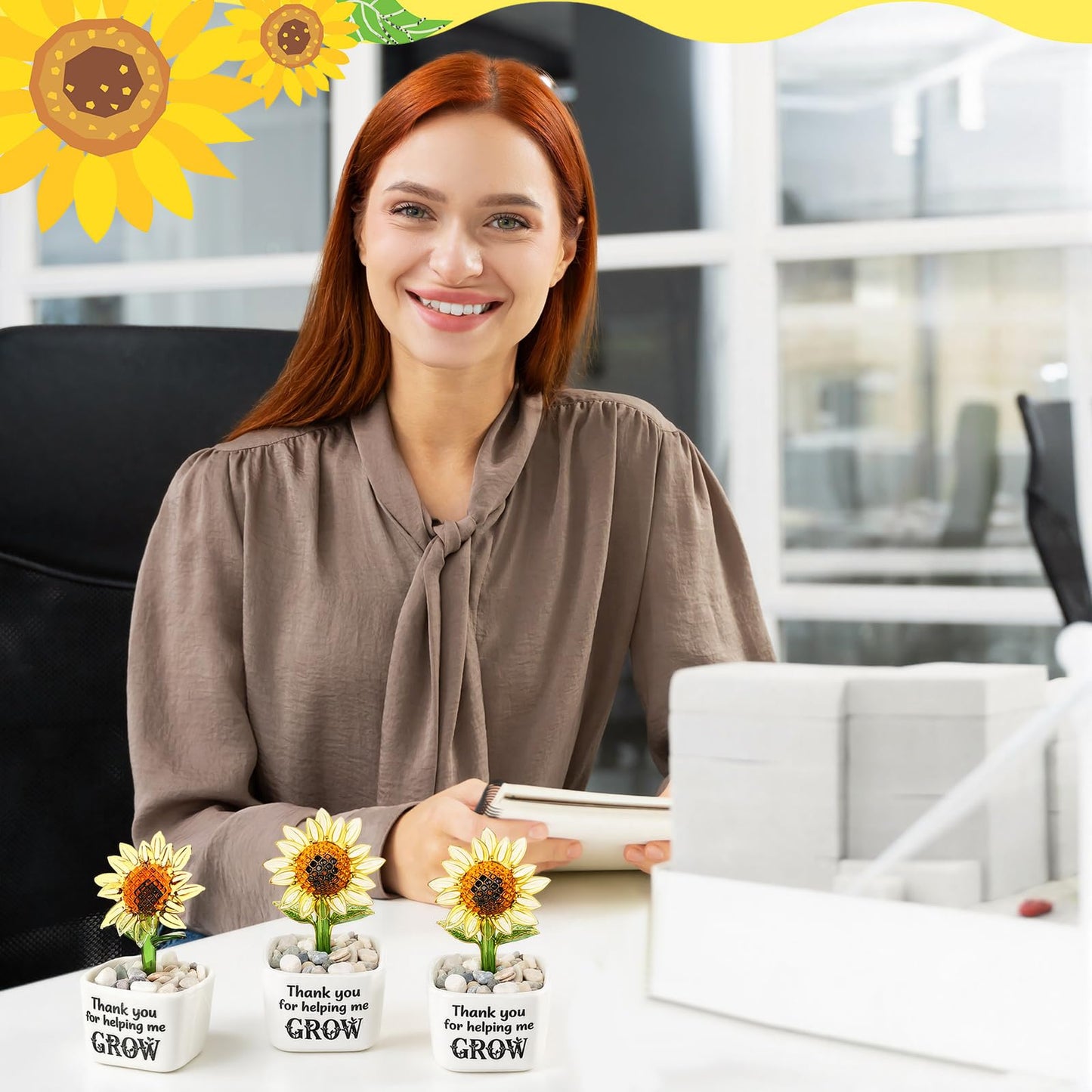 Remerry 3 Pcs Teacher Appreciation Week Gift End of Year Glass Pot Thank You for Helping Me Grow Figurine Glass Sunflower Figurine Bulk Inspirational Plant Pot for Teacher Table Decor