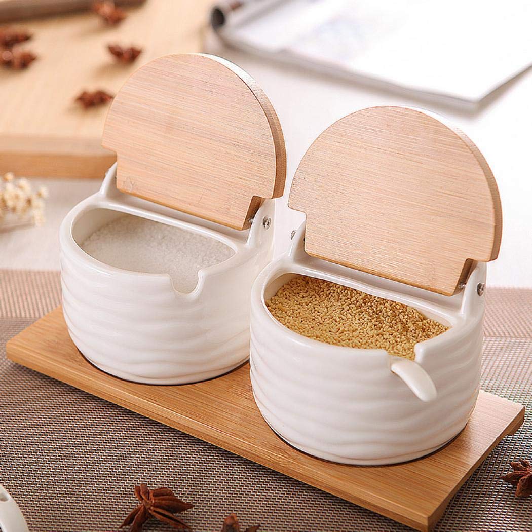 Ceramics Storage Jar Porcelain Condiment Jar Spice Container with with Flip Lid and Spoon - Best Creative Seasoning Box for Your Home, Kitchen, Counter (3)
