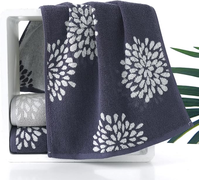 Pidada Hand Towels Set of 2 Hydrangea Floral Pattern 100% Cotton Absorbent Soft