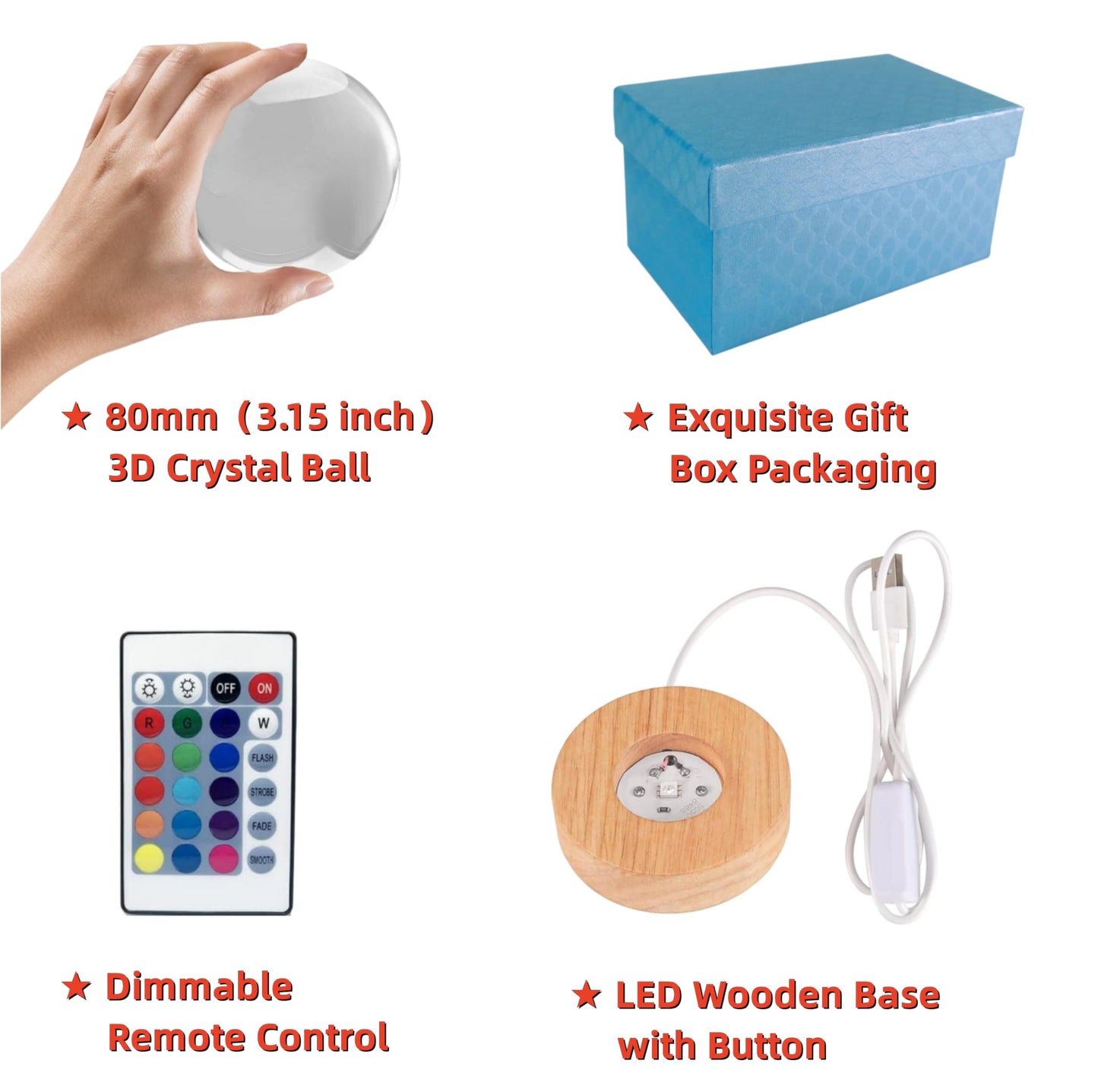 3D Crystal Ball Lamp with Lifelike LED Rabbit, 16 Color Changing Light, Dimmable Remote Control