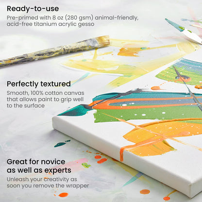Arteza Stretched Canvas, Pack of 12, 5 x 7 Inches, Blank White Canvases, 100% Cotton, 8 oz Gesso-Primed, Art Supplies for Acrylic Pouring and Oil Painting